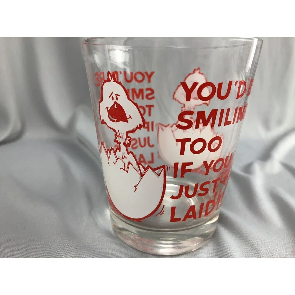Vintage 1970's Chick Egg JUST GOT LAID Adult Humor Novelty Glass Bird Cup
